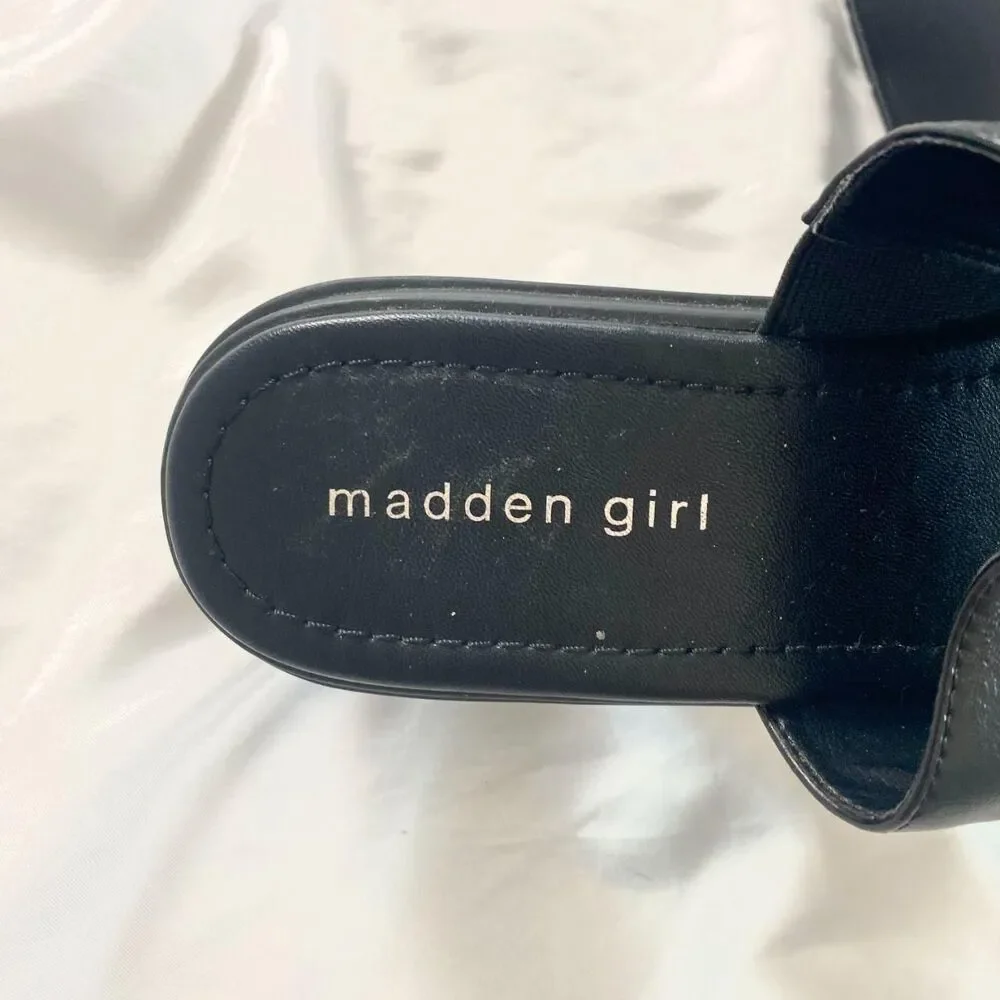 Madden Girl Chunky Open Toe 90s Style Retro Black Platform Slides US 8.5